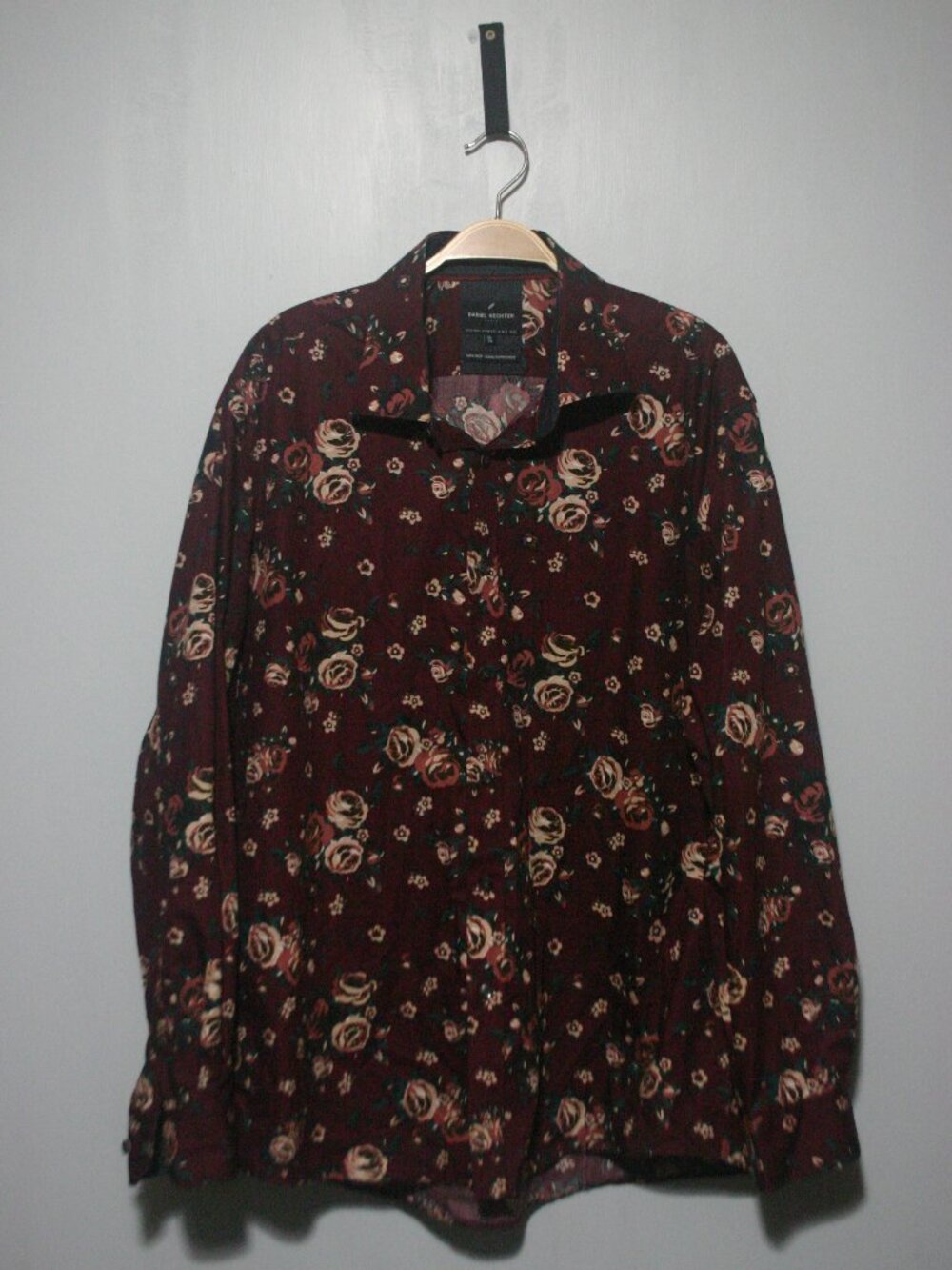 Daniel Hechter Paris Floral Dress Shirt Burgundy Maroon Non Iron XL